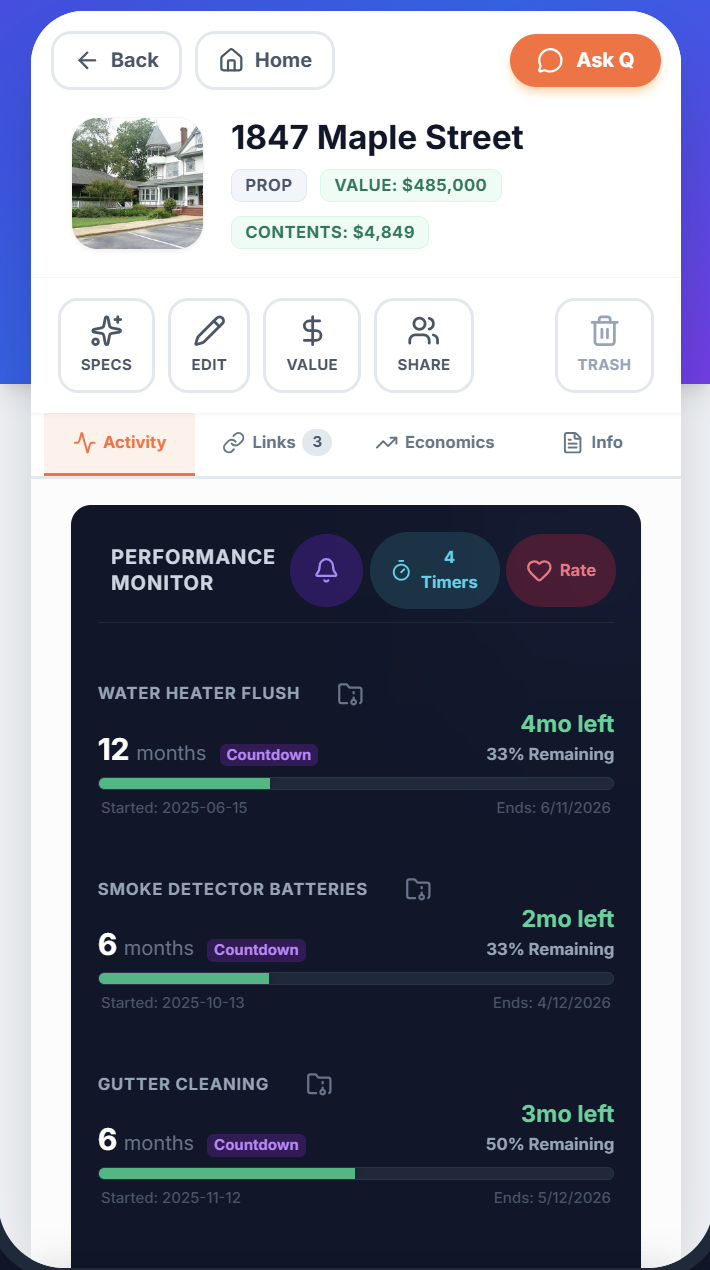 Qadvo - Home maintenance countdown timers